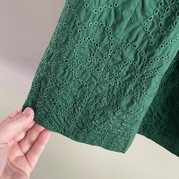 Talbots Petite Wmn 6P Green Side Zip Pleated Eyelet Embroidered Hem A-Line Skirt - Picture 4 of 8